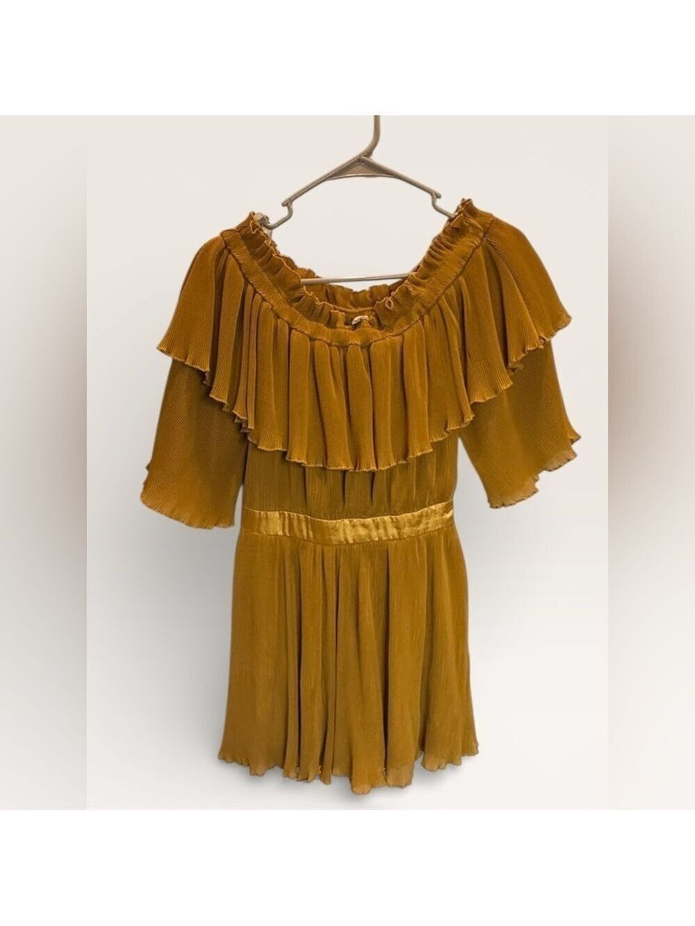 The Clothing Company Mustard Yellow Pleated Off-The-Shoulder Romper Medium